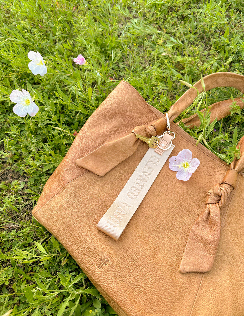 Beige Oversized Logo Keychain