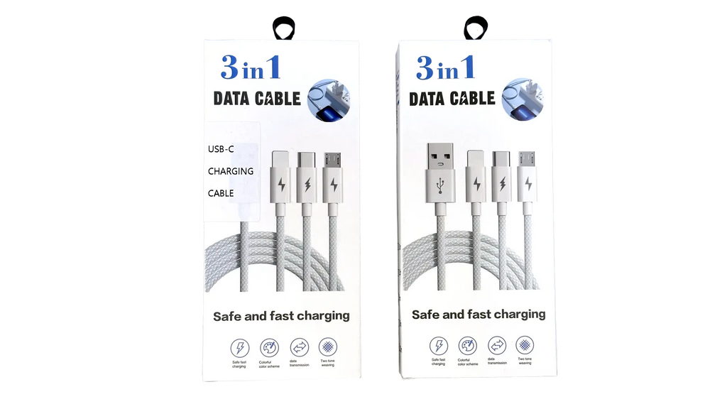 3-in-1 Braided USB Charging Cable | Lightning • Micro-USB • USB-C